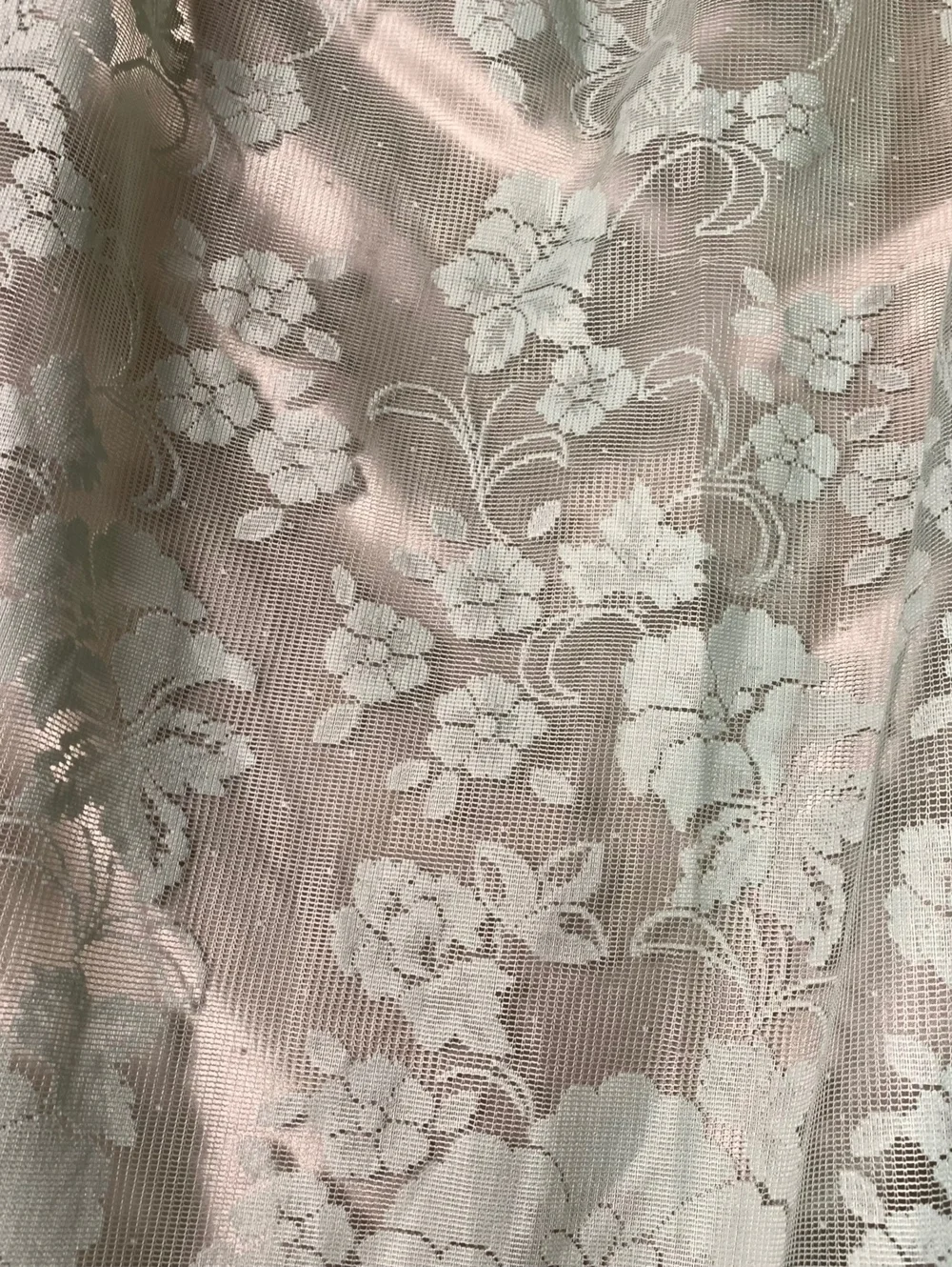 Vintage Mint Green Net Lace Window Curtain Panel Scalloped Edge Floral Victorian